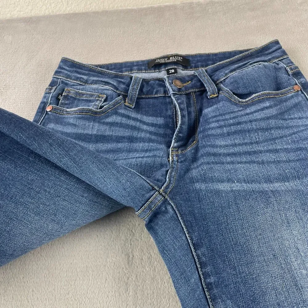 JUDY BLUE Relaxed Fit Jeans Women 28x26 Blue Whiskering Zip‎ Fly JBB2102DK - Picture 4 of 12